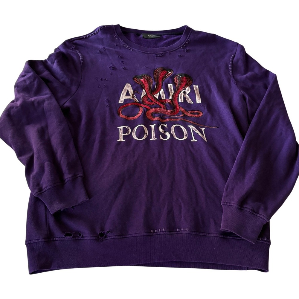 AMIRI Poison Three Headed Cobra Sweatshirt Purple XXL Distressed Made In USA 2XL